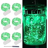 LAMPHOME 6 Pack St Patrick's Day Fairy Lights Battery Operated String Lights 6.6ft 20 Led Mason Jar Lights Waterproof Silver Wire Light Fireflies DIY Party Wedding Christmas Decoration(6 Pack,Green)