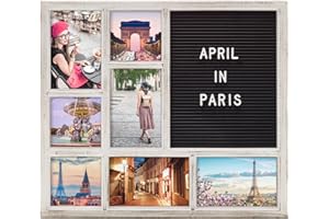 Melannco Customizable Letterboard 7-Opening Photo Collage, 15 x 17 inch, Distressed White