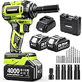 Robustrue Cordless Impact Wrench, 590Ft-lbs (800N.m) Brushless 1/2 inch, 2800RPM High Torque Impact Gun, 2x 4.0Ah Battery, Charger, 4 Sockets, Electric Impact Wrench for Car Home