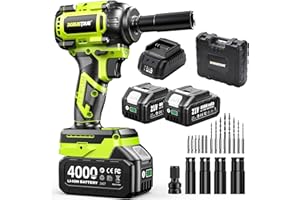 Robustrue Cordless Impact Wrench, 590Ft-lbs (800N.m) Brushless 1/2 inch, 2800RPM High Torque Impact Gun, 2x 4.0Ah Battery, Charger, 4 Sockets, Electric Impact Wrench for Car Home