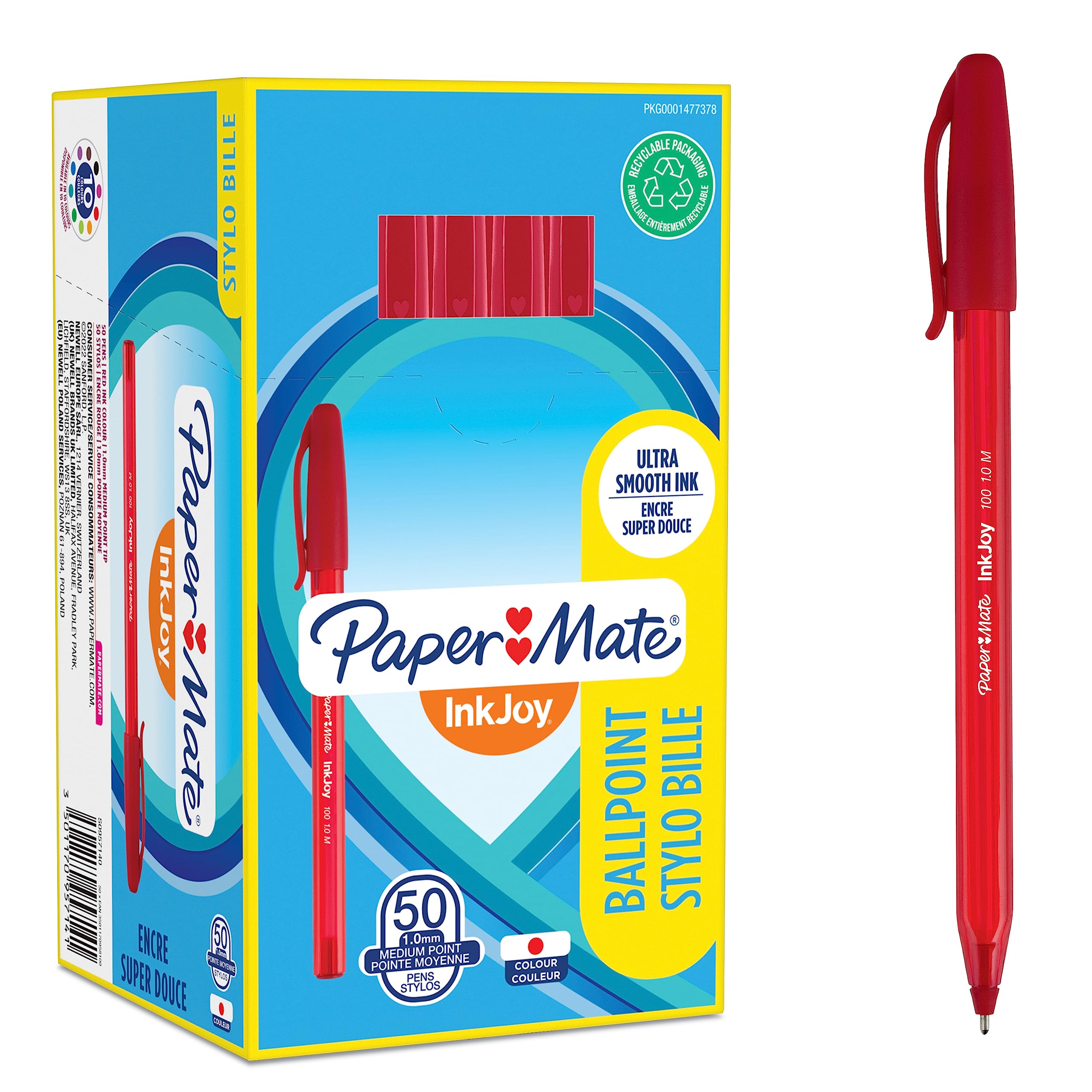 Paper Mate InkJoy 100ST Ballpoint Pens | Medium Point (1.0 mm) | Red | 50 Count