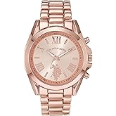 U.S. Polo Assn. Women's Rose Gold Chronograph-Style Watch – Polished Finish with Roman Numerals, Durable Metal Bracelet, and Quartz Movement for Stylish Everyday Wear