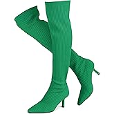 ErikenUrben Women Over The Knee Knit Boots High Heel Thigh High Socks Boots Pointed Toe