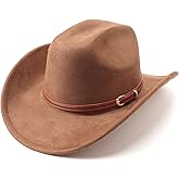 Western Cowboy Hats for Women Classic Felt Wide Brim Fedora Hat with Belt Buckle Retro Panama Hat Unisex Rolled up Cap