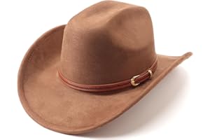 AQOKKA Western Cowboy Hats for Women Classic Felt Wide Brim Fedora Hat with Belt Buckle Retro Panama Hat Unisex Rolled up Cap