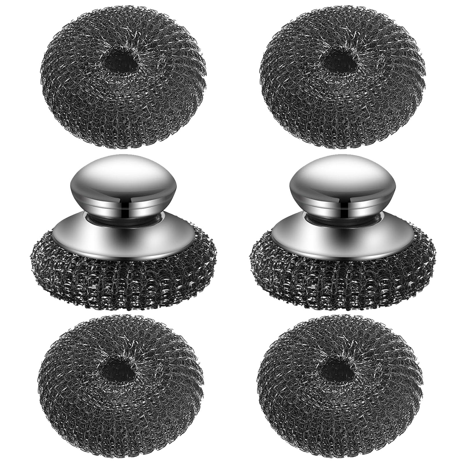 6 Pcs Wire Wool, Convenient Stainless Scrubber with Handle, Stainless Steel Pan Cleaner Perfect for Cleaning Dishes Stockpots Pans Grills and Grills