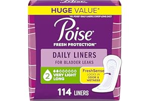 Poise Daily Postpartum Incontinence Panty Liners, Very Light Absorbency, Long, 114 Count