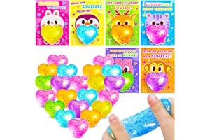 PEACURH 24Pack Valentines Day Gifts for Kids Classroom Heart Stress Balls with Valentines Day Cards for Kids School Class Exchange Fidget Sensory Mochi Squishy Toys Valentine Party Favors for Toddler Boy Girl