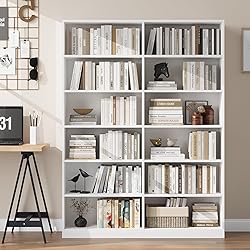 FACBOTALL Bookshelf and Bookcase, 6-Tier Double
