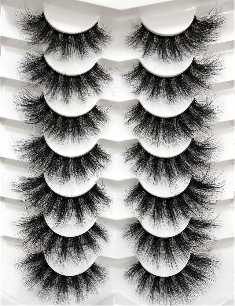 Pooplunch False Eyelashes Faux Mink Lashes Cat-Eye Look 18MM Wispy Long 8D Volume Fake Eyelash Strips 7 Pairs Pack