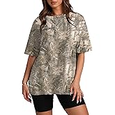 ACCPUR Oversized Camo T Shirts for Women Men Maple Leaf Print Shirt Casual Graphic Summer Tops Short Sleeve Tees Streetwear