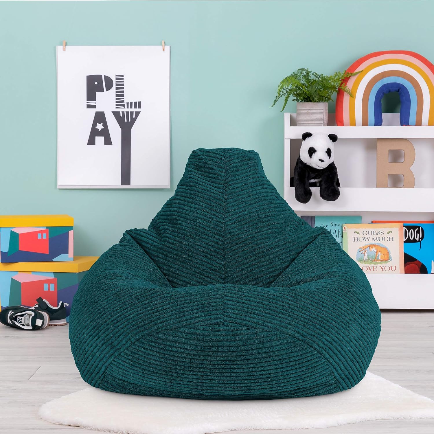 icon Dalton Kids Bean Bag, Teal Green, Cord Kids Bean Bag Chair with Filling Included for Girls and Boys Childrens Chair - Image 3