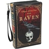 Things2Die4 Book Crossbody Bag, The Raven Black Vinyl 9.25 Inch | Edgar Allan Poe Theme, Faux Leather Look, 52 Inch Strap, Wrist Strap, Zip Coin Divider