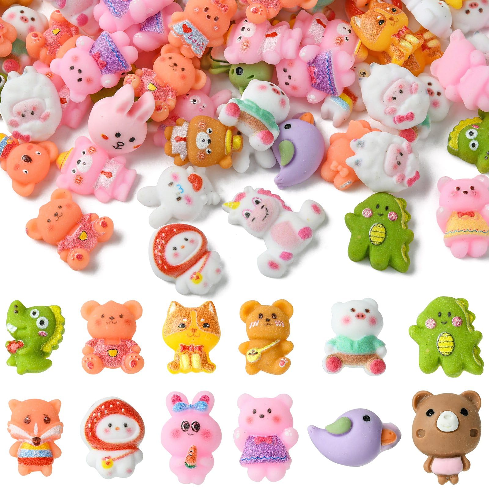 UR URLIFEHALL 100 Pcs Opaque Resin Animal Cabochons Fox Bear Rabbit Cabochons Flatback No-Hole Beads for Jewellery Making DIY Crafts Hair Clip โ image 1