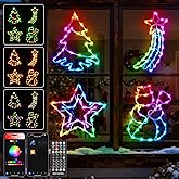 FANCILLUMA 4 Pack Smart Christmas Window Lights, Window Silhouette Lights, Christmas Decorations Indoor,Custom & Preset Modes,APP Control Snowman, Meteor, Christmas Tree, Star for Door Glass