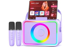 Karaoke Machine, Portable Bluetooth Speaker with 2 Wireless Microphone for Adults & Kids with LED Lights Power Amplifiers, Ka