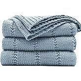 RECYCO Cable Knit Blue Throw Blanket for Couch, Super Soft Warm Cozy Decorative Knitted Throw Blanket 2.3LB for Bed, Sofa, Chair 50"x60"
