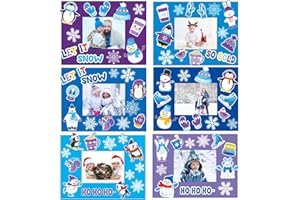 CHIAZLLTA 30 Packs Winter Craft Kits for Kids, Holiday DIY Picture Frame Craft Snowflake Penguin Polar Bear Art Party Favor Home Classroom Game Activities