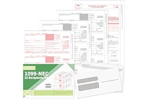 SADOUP 1099 NEC Forms 2025,1099 NEC Forms 2025 with Envelopes,Vendor Kit of 25 Laser Forms,1099 NEC Tax Forms,4 Part Tax Forms Kit,25 Self Seal Envelopes with 3 1096 Included