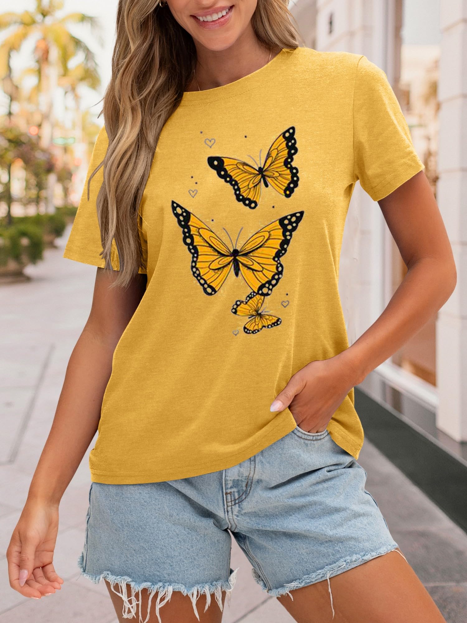 Photo 1 of Womens Butterfly T Shirts Short Sleeve Graphic Loose Fit Casual Vintage Tee Teen Girls Tops small