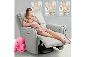 Cfvyne Power Recliner Rocking Chair Nursery Gliders, Electric Swivel Rocker Recliner Chair, Comfy Upholstered Living Room Reclining Chairs with Lumbar Support