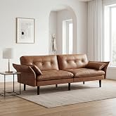 zzlay Faux Leather Futon Sofa Bed, Convertible Sleeper Sofa Couch | Leather Couch with Adjustable Backrest and Armrests, Sleeper Sofa for Living Room, Bedroom, Office, Camel(Brown)