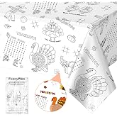 FunnyPars 1 Pack Fall Thanksgiving Coloring Tablecloth for Kids, Disposable Turkey Pumpkin Color-in Paper Table Cover, Fall Thanksgiving Activity for Kids Party Decorations, 54x108 Inch