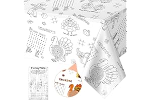 FunnyPars 1 Pack Fall Thanksgiving Coloring Tablecloth for Kids, Disposable Turkey Pumpkin Color-in Paper Table Cover, Fall Thanksgiving Activity for Kids Party Decorations, 54x108 Inch