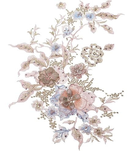 CABODYALS Lot De 4 Appliques Brodées Florales Roses En Strass 3D En Polyester Dentelle Perle Cristal à Coudre Pour La Couture De Vêtements, Robes De Mariage, Costumes Et Accessoires