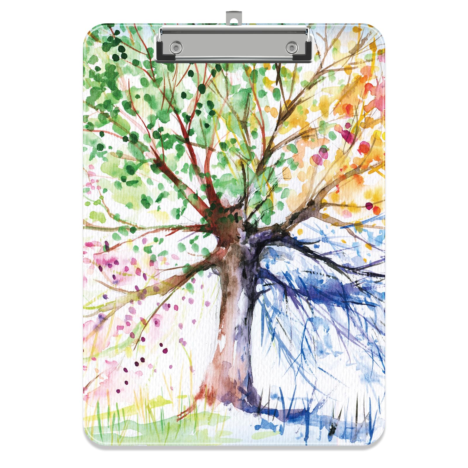 Piasoenc Plastic Clipboard, Cute Decorative Clip Board, 9 x 12.5 in, A4 Standard Office Clip Boards for Nurses, Students, Office, Art Tree