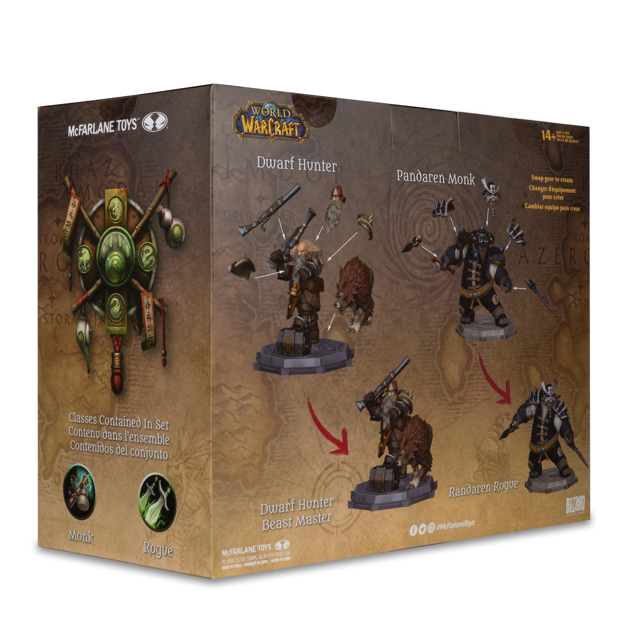 McFarlane Toys - World of Warcraft Dwarf Hunter: Beastmaster & Marksman and Pandaren: Monk & Rogue 1:12 Scale Posed Figure Deluxe 2pk Gold Label