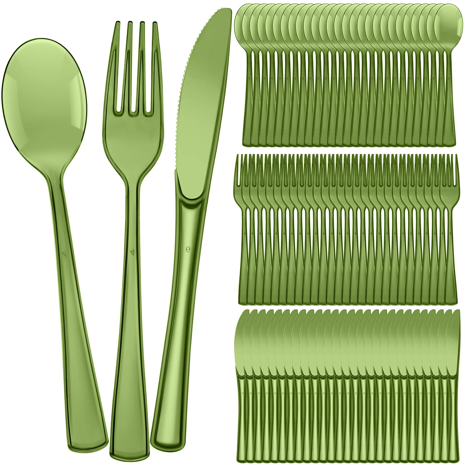 Photo 1 of Minatee 150 Pieces Disposable Cutlery Set Plastic Silverware Heavy Duty Utensil Sets 50 Forks 50 Knives 50 Spoons for Home Office School Party Picnics Restaurant Outdoor Events(Olive Green)