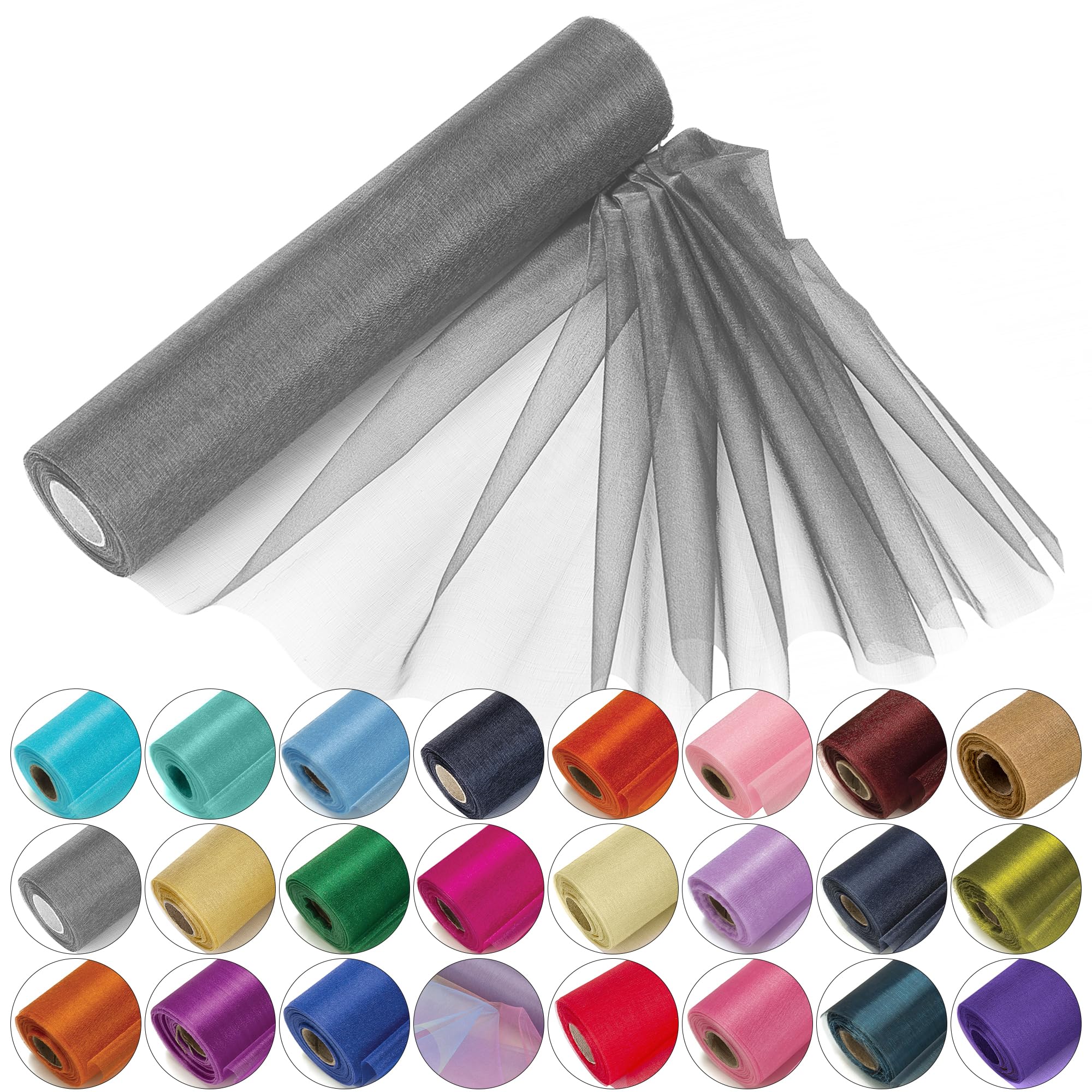 Trimming Shop Organza Roll Snow Sheer Glitter Fabric 25m x 29cm for Wedding Venue, Chair Bow Sash, Table Runner, Christmas Event, Party Decoration, DIY Craft Projects, Dark Silver