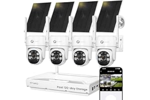 xmartO 100% Wire-Free Solar PTZ Home Security Camera System Wireless, 4-Set 2K 4MP QHD CCTV Camera Kit with 4K 10CH Expandable WiFi NVR and Past 90-Day Video Storage, All-Weather Solar Charge