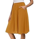 Afibi Womens High Waisted A Line Pleated Midi Skirt Button Front Skirts with Pocket