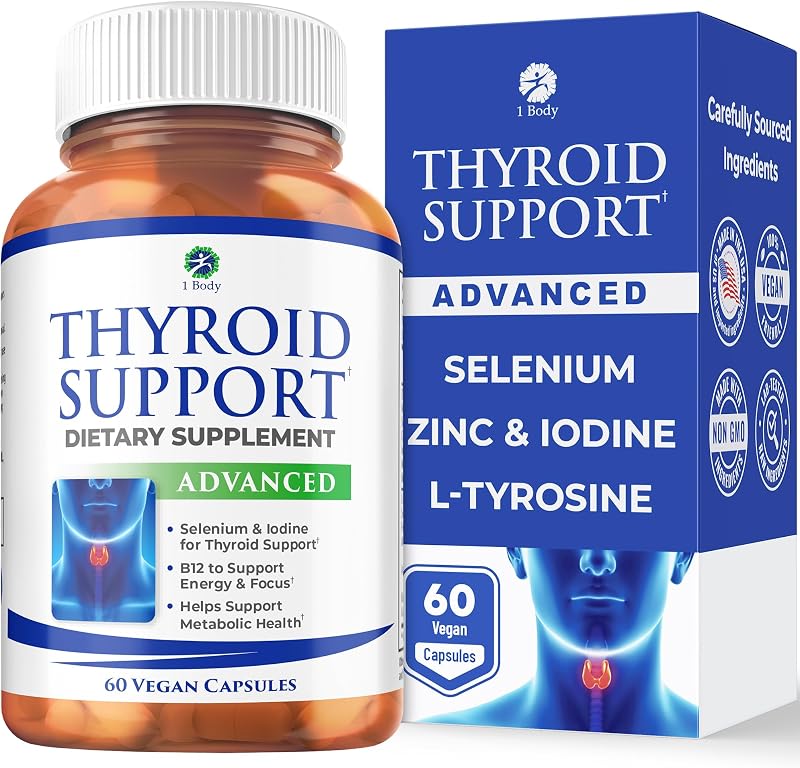 1 Body Thyroid Support Supplement - Energy & Focus Formula 30 Day