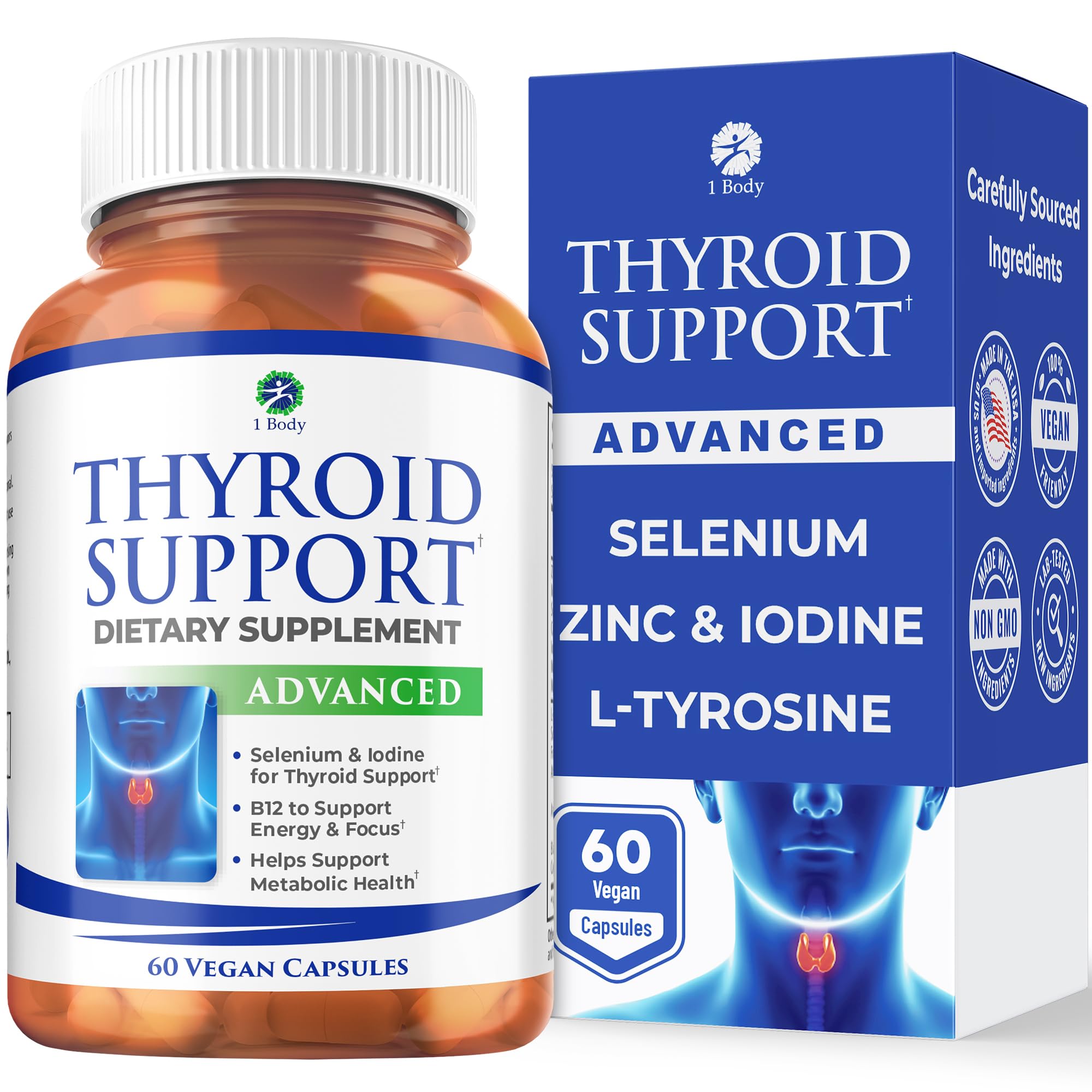Thyroid Support Supplement for Women and Men - Energy & Focus Formula - Vegetarian & Non-GMO - Iodine, Vitamin B12 Complex, Zinc, Selenium, Ashwagandha, Copper, Coleus Forskohlii, & More 30 Day Supply