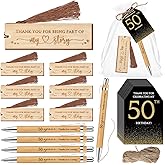 Sinload 25 Sets Birthday Favors for Guests 25 Thanks for Coming Bamboo Pens 25 Wooden Bookmarks 25 Cards with Organza Bag for Adult Birthday Wedding Anniversary Party Souvenir(50th)