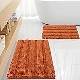 Non Slip Thick Shaggy Chenille Bathroom Rug Sets 2 Piece, Thickened Hot Melt Rubber Bottom Bath Mats for Bathroom, Bath Rugs Quick Dry Machine Washable for Shower (Burnt Orange, 32"x20" Plus 17"x24")