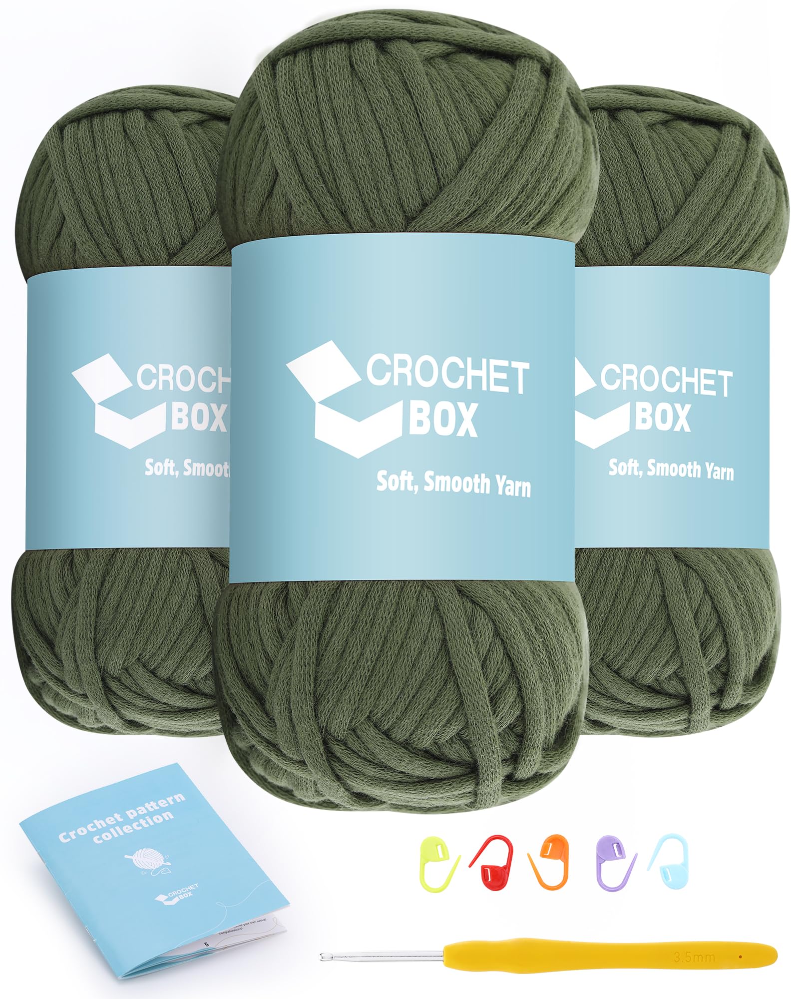 CROCHET BOX Cotton Nylon Blend Yarn - Army Green, 50g, 55Yards, Easy to See Stitches, Beginner Friendly