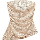 SweatyRocks Women's Glitter Sequin Strapless Tube Top Ruched Sleeveless Asymmetrical Bandeau Tops