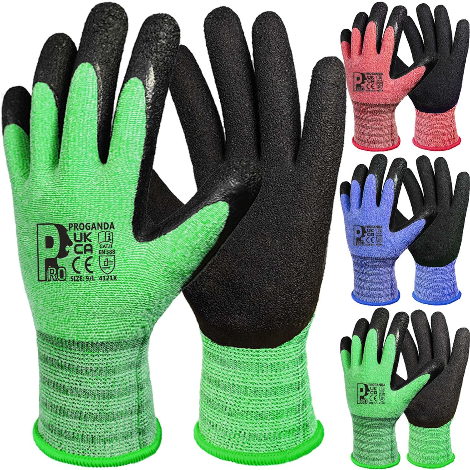 PROGANDA 3 Pairs Gardening Gloves for Men Women, Superior Grip Latex Coating Work Gloves Colourful Comfortable Breathable Lightweight, Garden Construction Car Outdoor