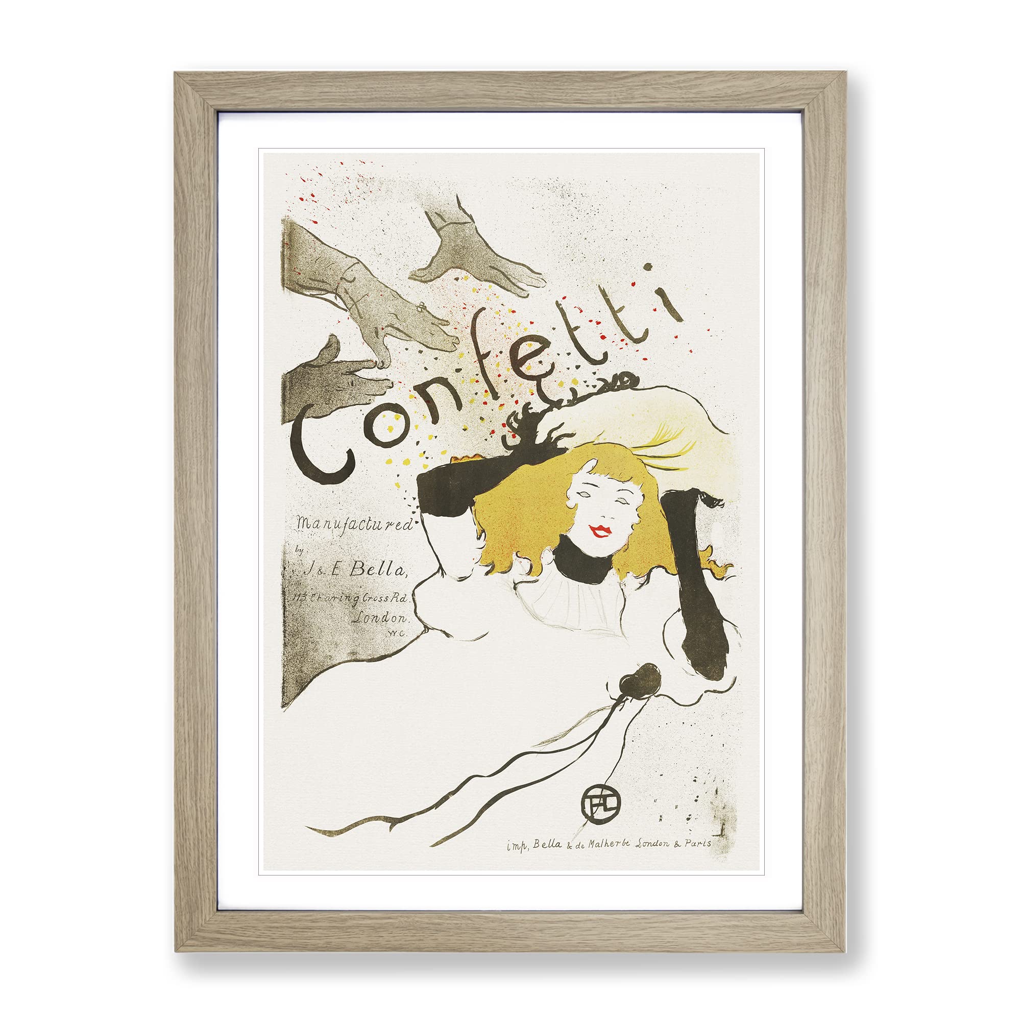 Confetti By Henri De Toulouse Lautrec Classic Painting Framed Wall Art Print, Ready to Hang Picture for Living Room Bedroom Home Office Décor, Oak A4 (34 x 25 cm)