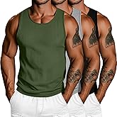 Ficerd 3 Pack Men's Big and Tall Tank Tops, Knit Ribbed Sleeveless Shirts Plus Size Slim Fit Workout Gym Muscle Tee