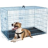 FDW | 36" Foldable Metal Dog Crate | Blue | Cage for Medium Dogs | Heavy Duty, Portable Wire Kennel with Double Door, Divider &amp; Leak-Proof Tray | For Training, Home, Travel Indoor/Outdoor Use
