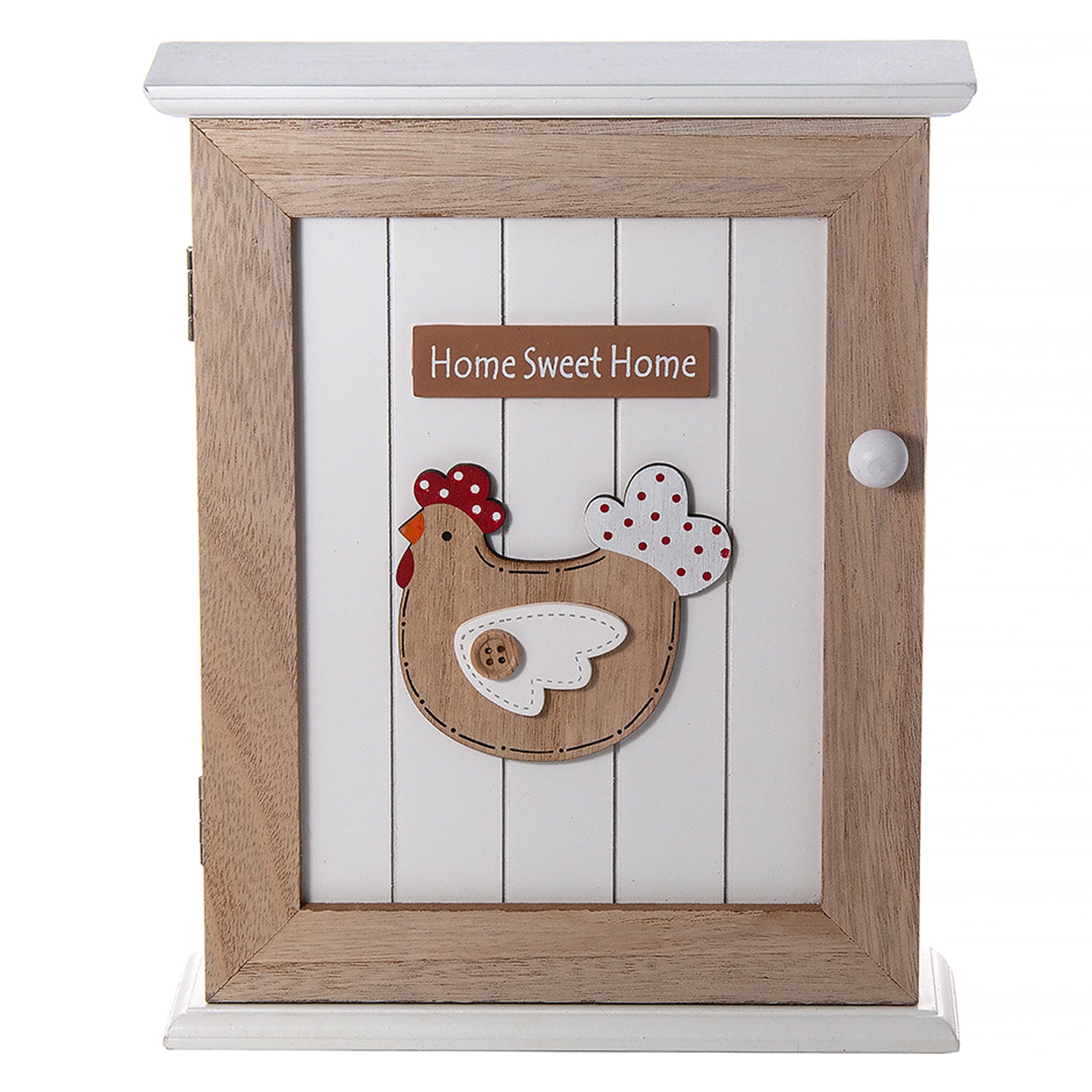 SPOTTED DOG GIFT COMPANY Key Box Wall Mounted Wooden Key Cupboard Cabinet with 6 Hooks for Hallway, Decorative Chicken Themed Home Décor, Gifts for Animal Lovers Women Men