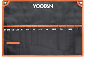 YOOFAN Wrench Roll Up Pouch – Wrench Organizer with 13+1 Pockets, Wrench Bag with handle, Wrench Holder for Hanging, Orange - SAE