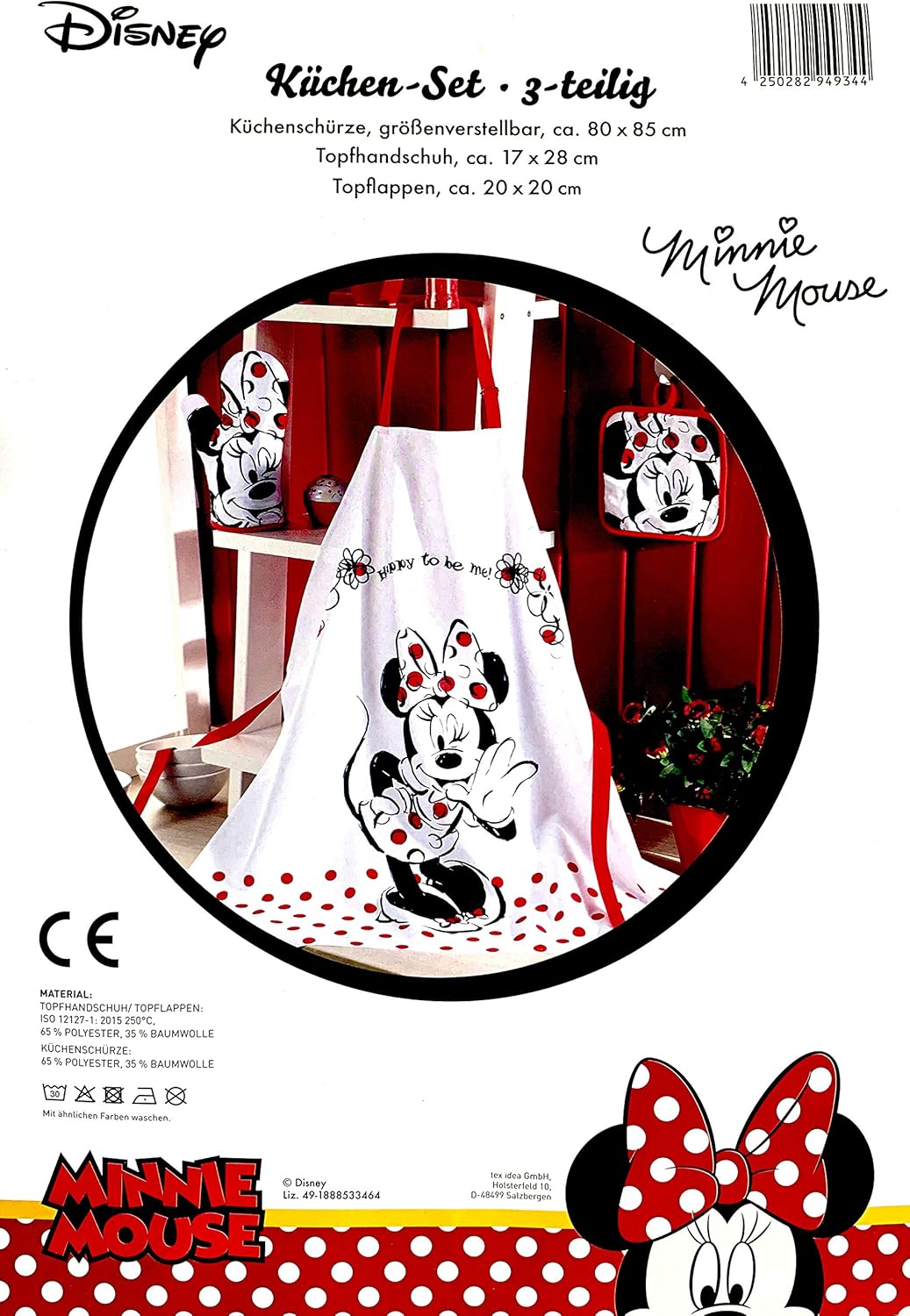 Kochschürzenset mit Minnie Maus Mini Miny Schürze 65% Polyester/35%