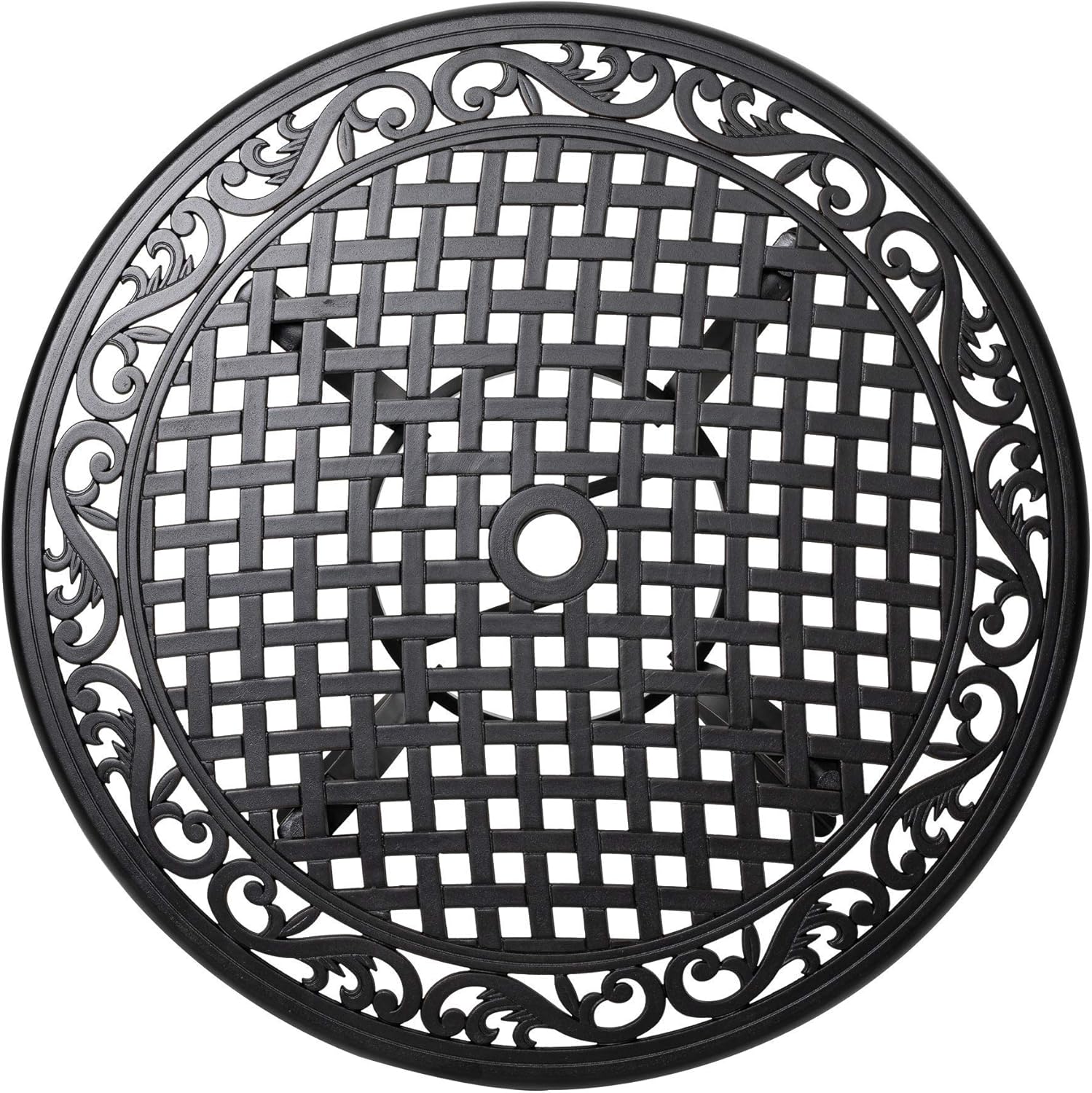 NUU GARDEN 36 Inch Indoor Outdoor Round Patio Bistro Table, Cast Aluminum Conversation Dining Table with Umbrella Hole Black: Kitchen & Dining