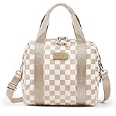 Lunch Bag Women Insulated Lunch Box,Cute Lunch bags,Reusable Large Capacity Leakproof Cooler Bag with Adjustable Shoulder Strap, Retro Checkered Brown Lunch tote for Work Office Picnic Travel